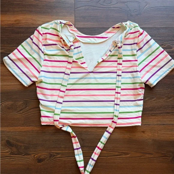 Kate Spade Sport or Swim Striped Multicolor Crop Top Small - Picture 9 of 14